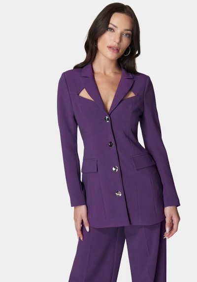 Bebe Woven Twill Cut Out Tailored Jacket In Imprerial Purple