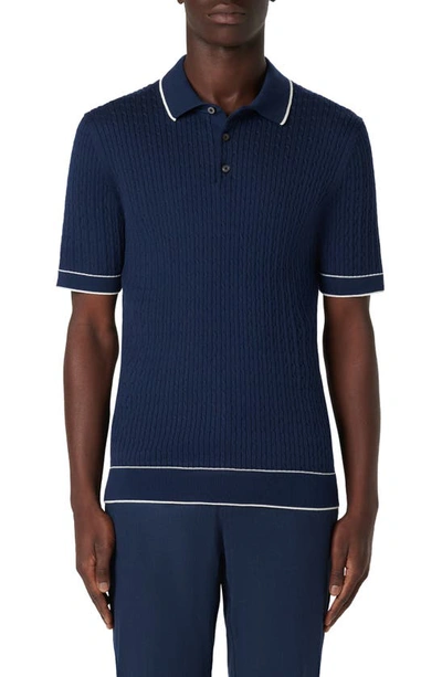 Bugatchi Men's Cotton-blend Short-sleeve Polo Sweater In Navy