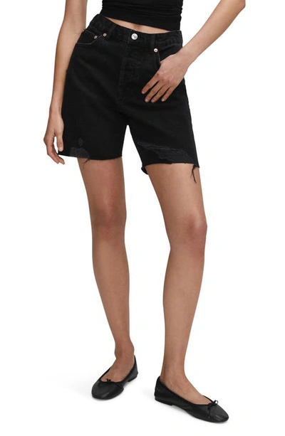 Mango Ripped Denim Bermuda Shorts In Black Denim