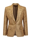Tom Ford Metallic Croc-jacquard Single-breasted Blazer Jacket In Gold
