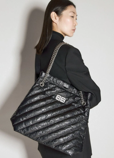 Balenciaga Medium Crush Quilted Leather Tote Bag In Black