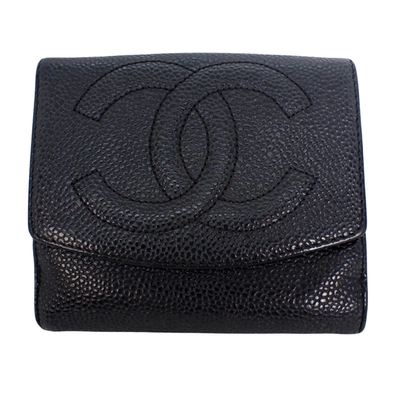 Pre-owned Chanel Logo Cc Black Leather Wallet  ()