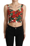 Dolce & Gabbana Red Geranium Print Viscose Sweetheart Cropped Top In Red