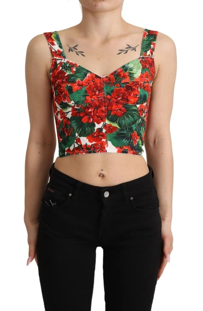 DOLCE & GABBANA DOLCE & GABBANA ELEGANT RED CROPPED TOP WITH GERANIUM WOMEN'S PRINT