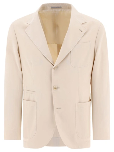 Brunello Cucinelli Cotton And Cashmere Deconstructed Jacket With Patch Pockets In Beige