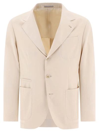 Brunello Cucinelli Men Cotton And Cashmere Deconstructed Jacket With Patch Pockets In Cream