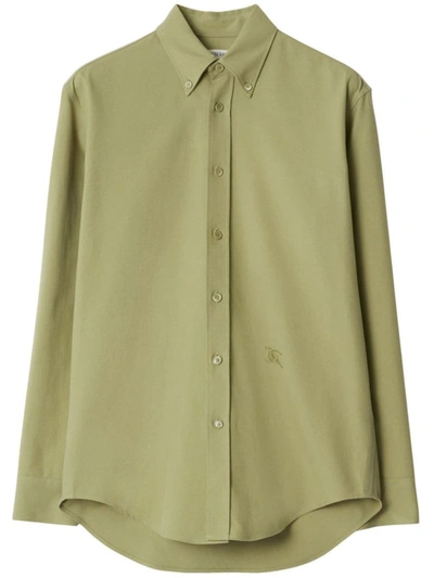 Burberry Logo-embroidered Cotton Shirt In Light Brown