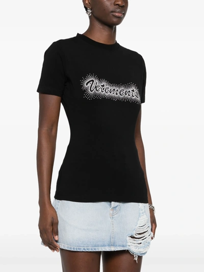 Vetements Studded-logo Cotton T-shirt In Black
