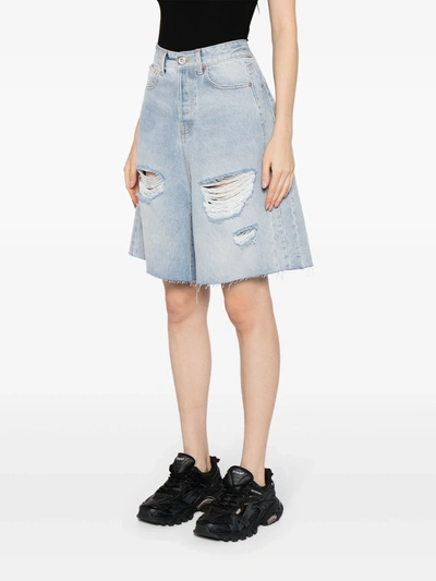 Vetements Blue Destroyed Denim Shorts