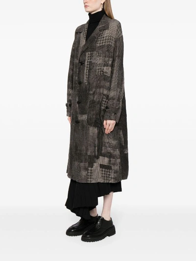 Y's Patchwork-pattern Linen Coat In Beige