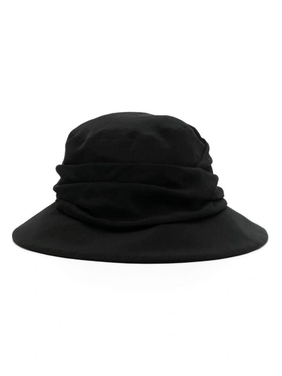 Y's Black Crepe De Chine Cross Gather Hat