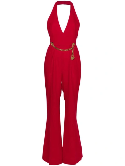 Moschino Jumpsuit With Halter Neck And Padlock Detail In Red