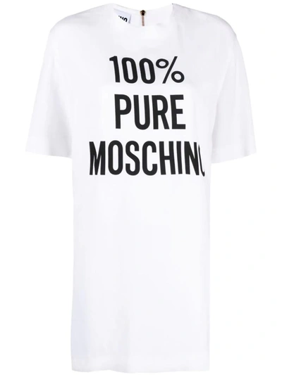 Moschino Logo印花绉纱迷你连衣裙 In White