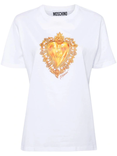 Moschino Heart-print Cotton T-shirt In White