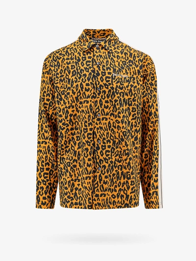 Palm Angels Leopard-print Linen-blend Shirt In Orange