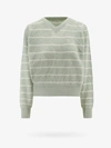 Brunello Cucinelli Wool-cotton Striped Sweater In Green