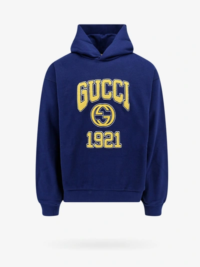Gucci Cotton Jersey Hooded Sweatshirt In Blue