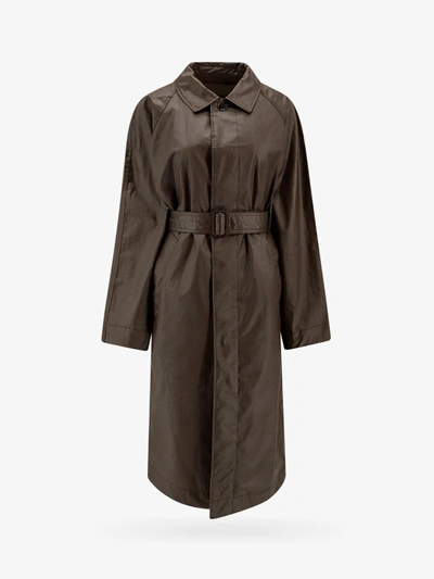 Lemaire Belted Coated-cotton Coat In Brown
