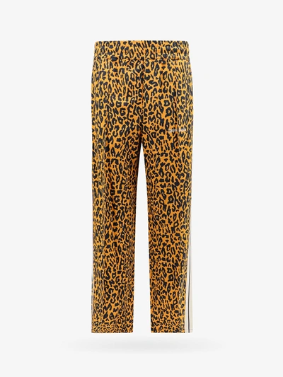 Palm Angels Straight-leg Leopard-print Striped Linen And Cotton-blend Jersey Track Pants In Orange