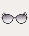 Max Mara Women's Round-frame Shiny Black And Smoke Gradient Injected Sunglasses In Black