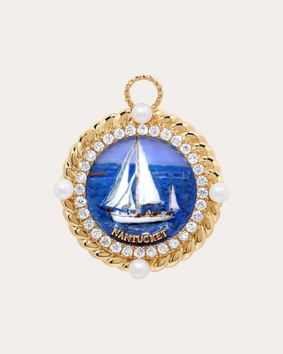 Maison Tjoeng 18k Yellow Gold Postcard Pendant-nantucket In Blue