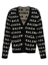 BALENCIAGA ALL OVER LOGO CARDIGAN SWEATER, CARDIGANS WHITE/BLACK