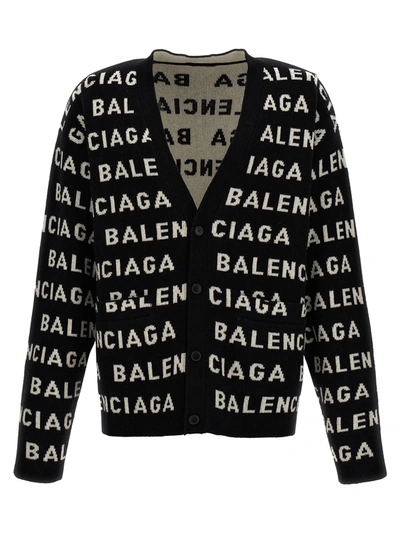 BALENCIAGA ALL OVER LOGO CARDIGAN SWEATER, CARDIGANS WHITE/BLACK