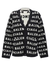 BALENCIAGA ALL OVER LOGO CARDIGAN SWEATER, CARDIGANS WHITE/BLACK