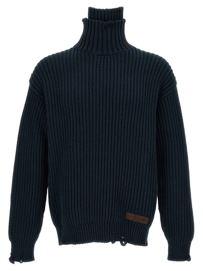 Dsquared2 Broken Stitch Double Collar Sweater In Blue