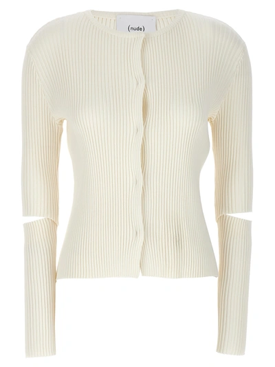 Nude Cutout Detail Ribbed Cardigan In White