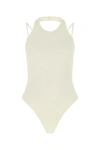 Andreädamo Viscose Blend Halterneck Bodysuit With Mesh Fabric In White