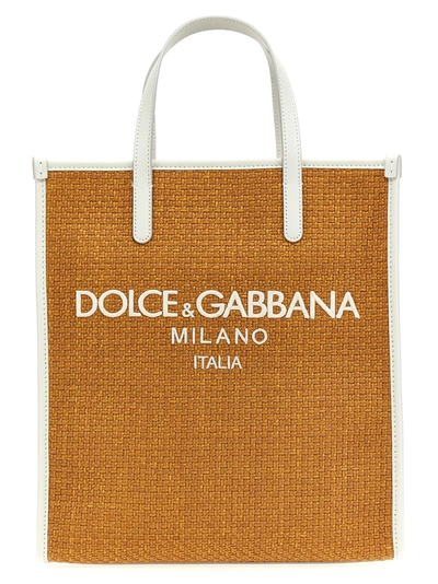 Dolce & Gabbana Logo Embroidery Shopping Bag Tote Bag Beige In 8f356 Miel/latte