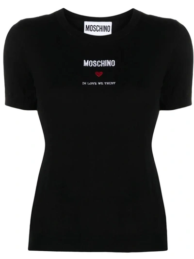 Moschino Logo-embroidered Cotton Knitted Top In Black