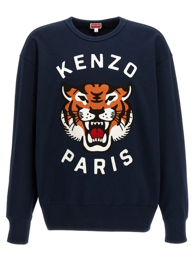 Kenzo Lucky Tiger Logo Embroidered Sweatshirt In Navy