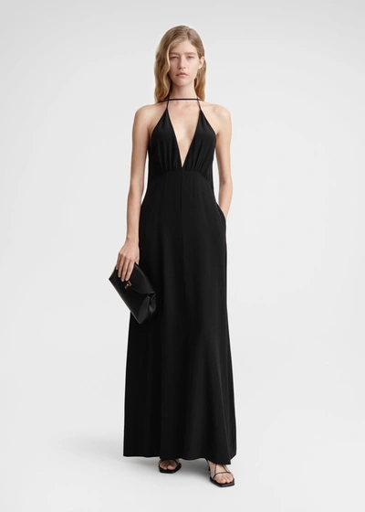 TOTÊME DOUBLE-HALTER SILK DRESS BLACK