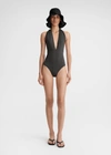 Totême Halterneck Swimsuit Anthracite In Anthracite