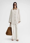 Totême Organic Cotton Barn Jacket With Leather Collar In Pebble