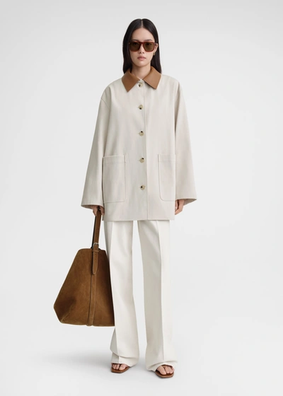 Totême Organic Cotton Barn Jacket With Leather Collar In Beige