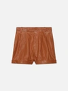 Frame Pleated Wide Cuff Leather Shorts