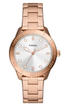 FOSSIL DAYLE CZ EMBELLISHED STAINLESS STEEL BRACELET WATCH, 38MM