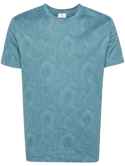 Etro Logo-embroidered Cotton T-shirt In Blue
