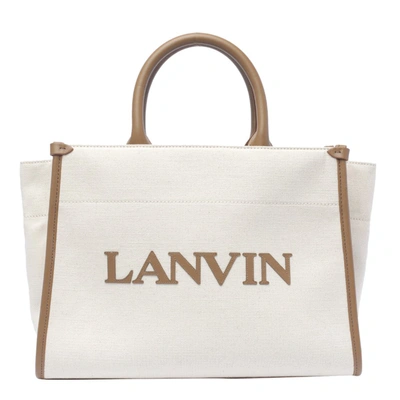 Lanvin Logo Canvas Shopping Bag In Beige