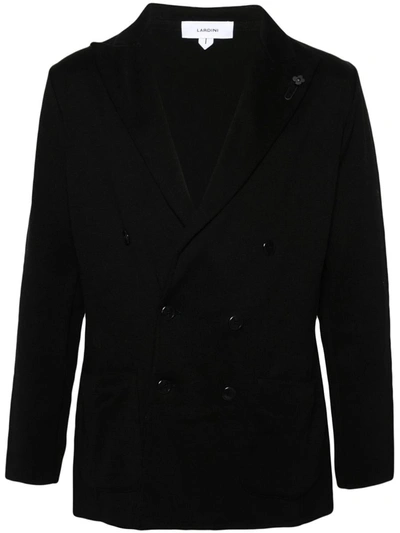 Lardini Double-breasted Knitted Blazer In Black