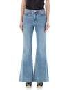 Stella Mccartney Bootcut Distressed Denim Trousers With Gold Stitching In Vintage Blue