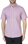 Tailorbyrd Retro Geo Knit Short Sleeve Shirt In Blush Pink