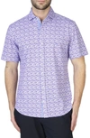 Tailorbyrd Retro Floral Knit Short Sleeve Shirt In Cloudberry