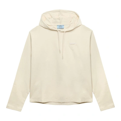 Prada Ivory Hooded Sweatshirt In Naturale