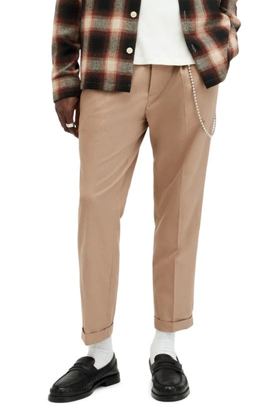 Allsaints Tallis Slim Fit Cropped Tapered Trousers In Toffee Taupe