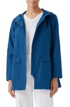 Eileen Fisher Hooded Cotton Blend Jacket In Ocean