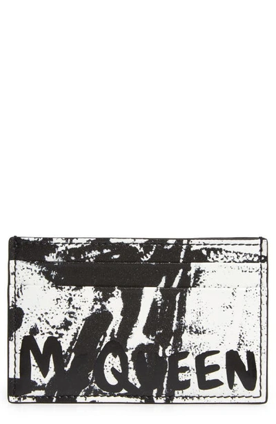 Alexander Mcqueen Fold Pattern Leather Card Holder In Black/ White